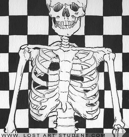 educational-drawing-skeleton-checkerboad-pattern